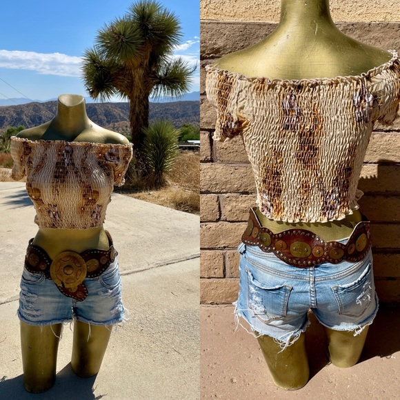 SANS SOUCI Sequin Camo OFF SHOULDER Stretch Fit Crop TOP O/S As-Is - Picture 5 of 16